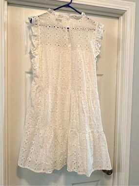 Mud Pie White Eyelet Cotton Dress with Ruffle Trim